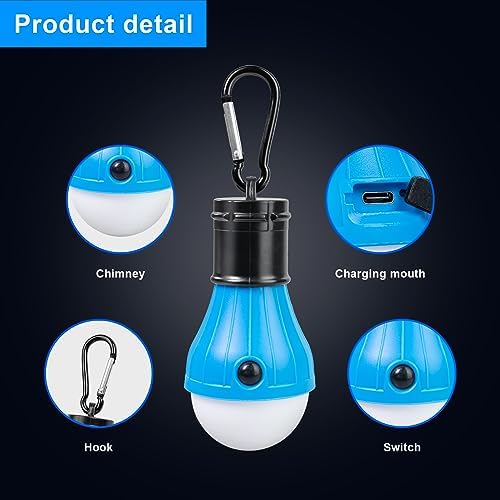 Led Camping Lantern USB Rechargeable,Outdoor Tent Lights for Camping Hanging,Kids with Clip Hook Camping Flashlight (4 Packs Colored)