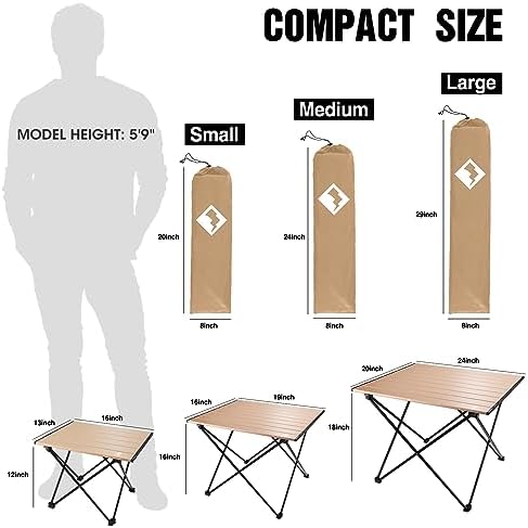 VILLEY Portable Camping Side Table, Ultralight Aluminum Folding Beach Table with Carry Bag for Outdoor Cooking, Picnic, Camp, Boat, Travel
