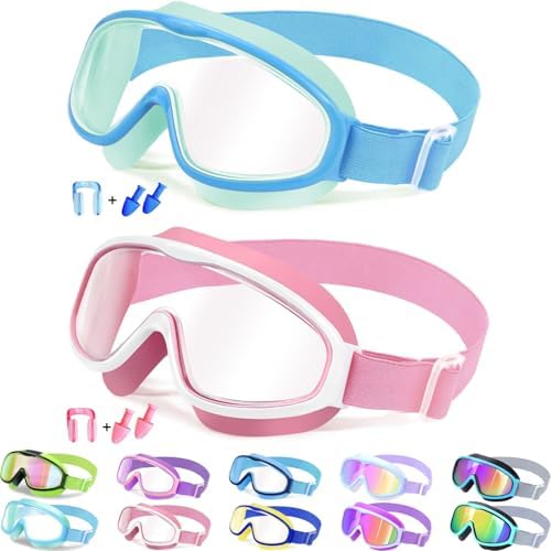 Vvinca Kids Goggles with Comfort Fabric Strap, Kids Swim Goggles Wide View Anti-Fog/UV No Leaking Swimming Goggles for 3-14