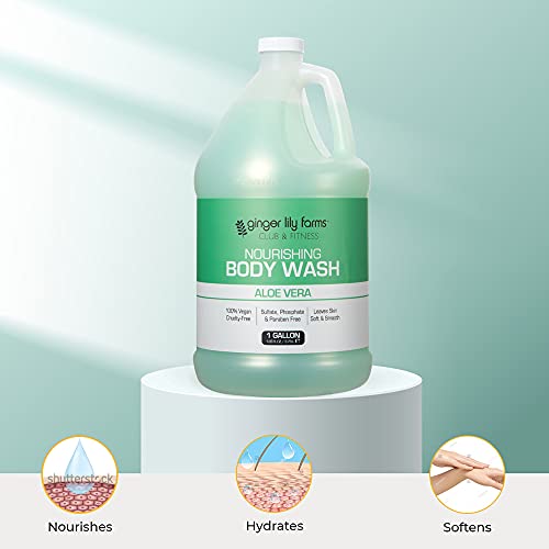 Ginger Lily Farms Club & Fitness Nourishing Body Wash, 100% Vegan & Cruelty-Free, Aloe Vera Scent, 128 Fl Oz (Pack of 4)