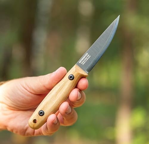 BPS Knives Finn Lite - Puukko Knife - Fixed-Blade Carbon Steel Knife with Leather Sheath - Small Full Tang Camping Knives - Scandinavian Camp Utility Knives