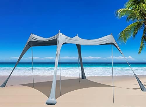 BOTINDO Family Beach Tent Canopy Sun Shade, Pop Up Grande Beach Tent Sun Shelter Stability 4 Poles with Portable Carry Bag Outdoor Shade for Fishing Backyard Camping