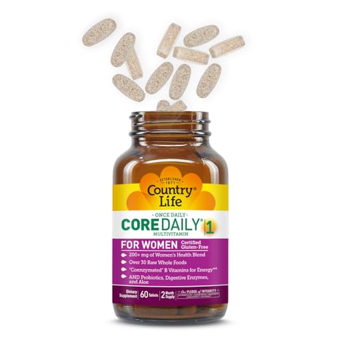 Country Life Women’s Core 1 Daily Multivitamin with Iron, Cranberry, Probiotics, and Digestive Enzymes-Certified Gluten-Free Formula for Energy, Immune Support and Complete Digestive Health,60 Tablets