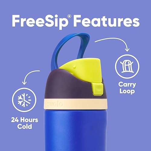 Kids FreeSip Insulated Stainless Steel Water Bottle with Straw for Sports, Travel, and School, BPA-Free Sports Water Bottle, 16 oz, Celestial Sphere