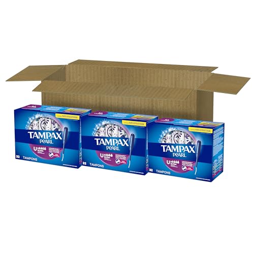 Tampax Pearl Tampons Ultra Absorbency with BPA-Free Plastic Applicator and LeakGuard Braid, Unscented, 32 Count x 2 Packs (64 Count Total)
