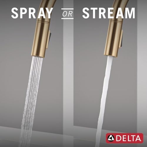 Delta Nicoli Brushed Gold Kitchen Faucet with Pull Down Sprayer, Modern Single Hole Kitchen Sink Faucet, Single Handle, Champagne Bronze 19867LF-CZ