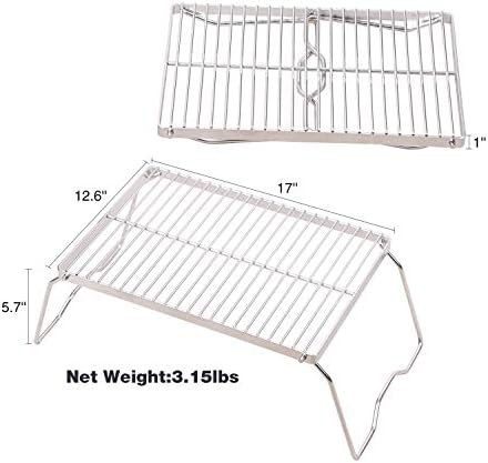 Campfire Grill 304 Stainless Steel Grate, Folding Camping Grill Heavy Duty with Carrying Bag, Large