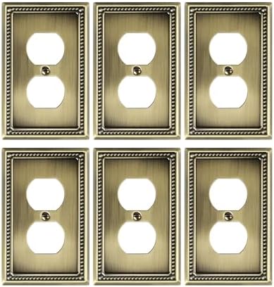 6-Pack Duplex Outlet Cover Plate, Antique Brass Metal Wall Plates for Electrical Outlets, 1 Gang Receptacle Cover, Pearls Decorative Switch Plates and Outlet Covers
