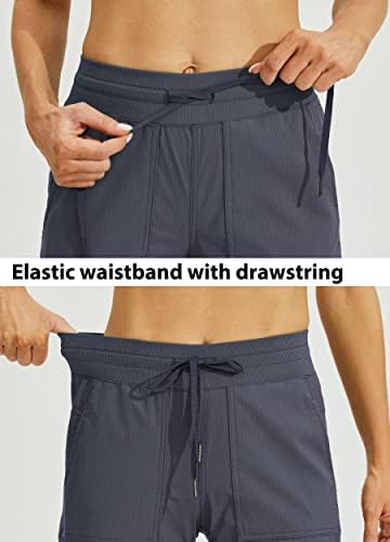 Willit Women's Quick-Dry Capris Hiking Travel Pants Striped Woven Workout Pants with Pockets Lightweight