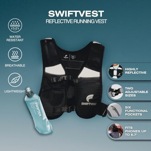 Running Phone Holder Vest with 500ml/17oz Running Vest Water Bottle | Running Water Vest | Reflective Hydration Vest | Adjustable | Light | 6 Pockets for Running Accessories | Men & Women