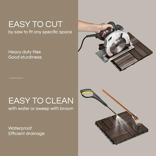 10 Pcs Interlocking Deck Tiles, Patio Flooring - Outdoor Waterproof Acacia Wood Tiles for All Weather Use - Balcony, Backyard, Indoor & Outdoor (Espresso, 10 Pcs - 12.1 Square Ft)