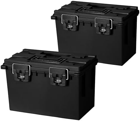 Sheffield 12773 2-Pack XL Ammo Storage Box, Stackable .50 Cal Field Boxes, Water and Dust Resistant, Lockable Storage Box with Handle, Heavy Duty Protection for Hunting Gear, Made in the USA, Black