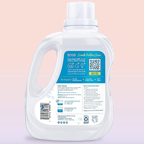 ECOS Laundry Detergent Liquid, 200 Loads - Dermatologist Tested Laundry Soap - Hypoallergenic, EPA Safer Choice Certified, Plant-Powered - Lemongrass, 100 Fl Oz (Pack of 2)