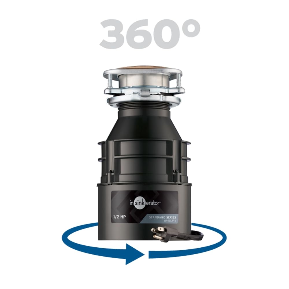 InSinkErator Badger 5 Garbage Disposal with Power Cord, Badger Series 1/2 HP Continuous Feed Food Waste Disposer