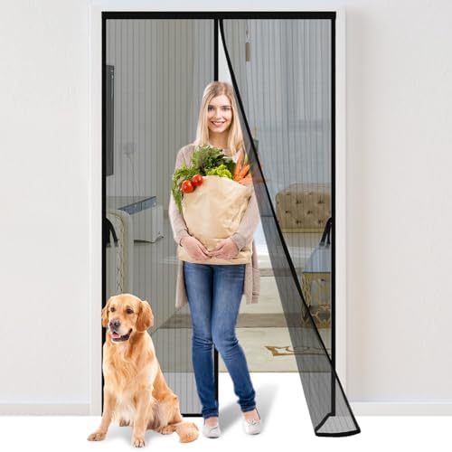 Magnetic Screen Door - Fit for Door Size: 30x80 Inch, Screen Itself Size: 32"x82", Hands Free Mesh Partition,Heavy Duty Screen Door Mesh Curtain Keeps Bugs Out, Frame Hook & Loop, Pet and Kid Friendly