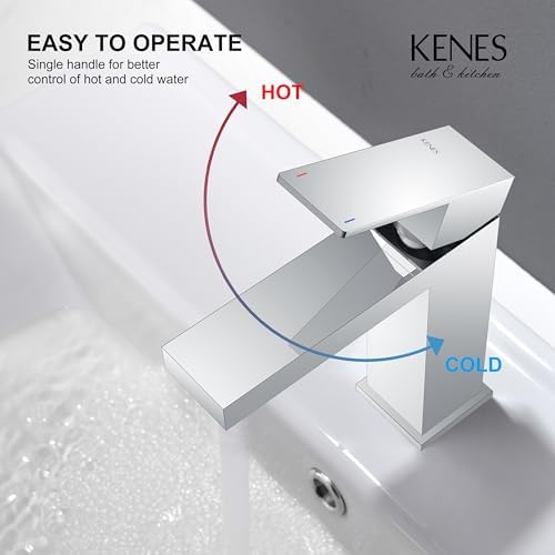 KENES Chrome Bathroom Faucet Single Handle Bathroom Sink Faucet Lavatory Vanity Faucet with Pop Up Drain & Water Supply Lines LJ-9031-5