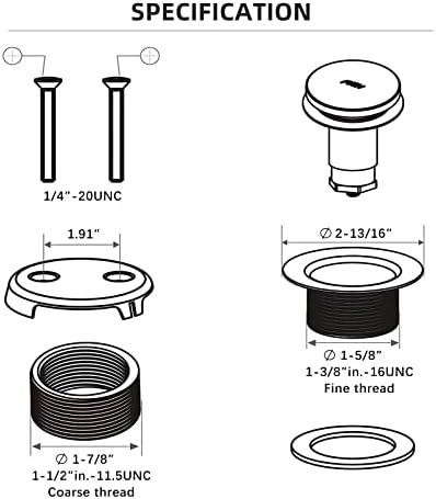 Matte Black Bath Tub Drain and Overflow Kit, Universal All Metal Tip-Toe Bathtub Drain Replacement Kit with Fine/Coarse Thread