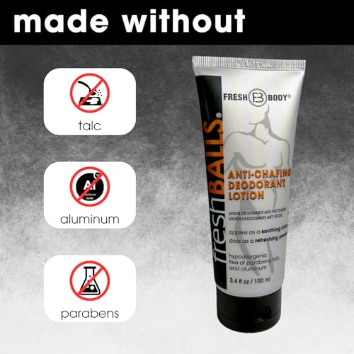 Fresh BALLS Lotion (4 Pack) | Anti-Chafing Men's Soothing Cream to Powder Balls Deodorant and Hygiene for Groin Area, 3.4 fl oz