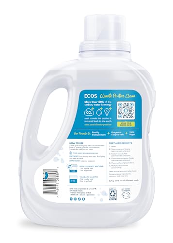 ECOS Laundry Detergent Liquid, 200 Loads - Dermatologist Tested Laundry Soap - Hypoallergenic, EPA Safer Choice Certified, Plant-Powered, Free & Clear, 100 Fl Oz (Pack of 2)