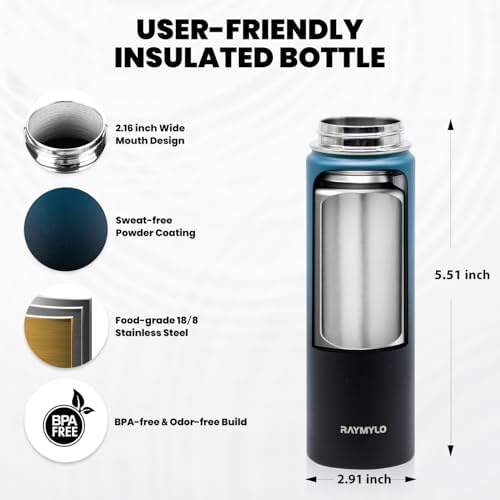 Insulated Water Bottle 20 oz, Triple Wall Vacuum Stainless Steel (Cold for 48 Hrs), Leak Proof & Non-BPA, Kids Water Bottle Jug for School with Straw Spout Lids, Indigo/Black