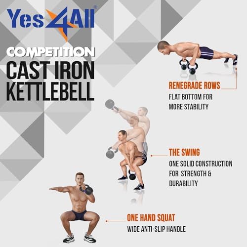 Yes4All Powder Coated Cast Iron Kettlebell Strength Training Kettlebells Weight Set for Full Body Workout, Home Gym