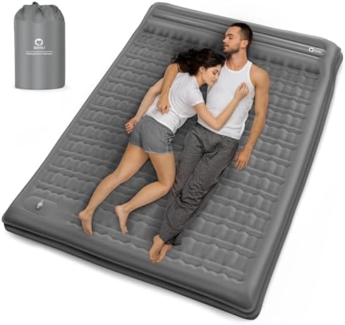QPAU Camping Sleeping Pad, 2 Person Camping Mat, Enhanced Support for Healthy, with Built-in Foot Pump, 4.7 Inch Durable Sleeping Mattress for Camping, Hiking, Backpacking and Home