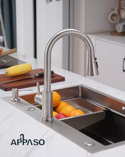 APPASO Touchless Kitchen Faucet, Motion Sensor Kitchen Sink Faucet with Pull Down ABS Sprayer 3 Modes, Activated Hands Free Faucets for Kitchen Sink with Soap Dispenser Stainless Steel, Brushed Nickel