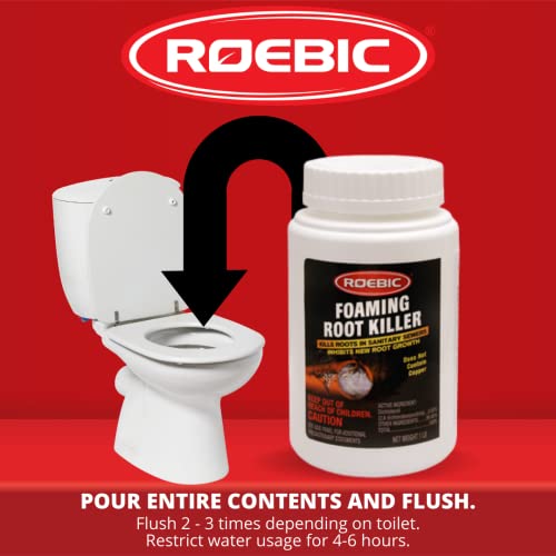 4 Pack Roebic FRK-1LB Foaming Root Killer: Clear Pipes, Stop New Growth, Safe for All Plumbing - 1lb, White, Granules