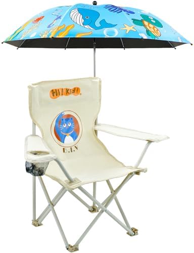 Kids Beach Folding Camping Chair - Kids Camping Chair with Outdoor Umbrella - Lightweight and Sturdy - for Beach Outdoor Camping Picnic (Blue)