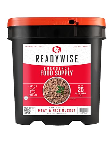 READYWISE - Chicken, Beef, Pork & Rice Emergency Food Supply Bucket, Freeze-Dried Survival Meals, Camping & Hiking Essentials, Long Term Meal, 48 Meat & 40 Rice Servings, Up to 25 Year Shelf Life