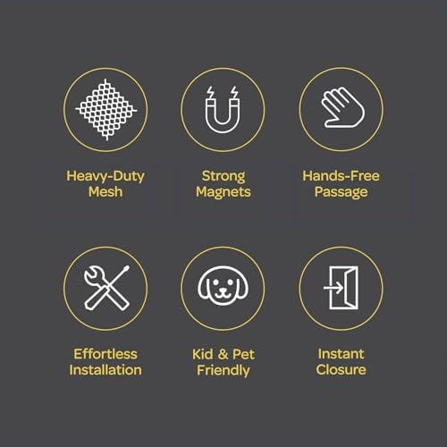 Hands-Free Magnetic Screen Door, Heavy Duty, Self Sealing Screen Door Mesh Protector, Pet and Kid-Friendly, Stay-Open Buckle, Keeps Bugs Out While Letting Nature in, Fits Door Size (32" x 82")