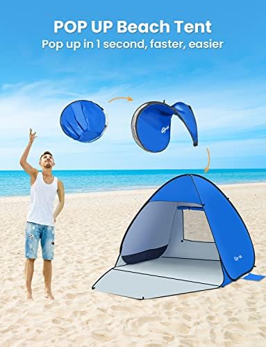 Pop Up Beach Tent Beach Shade Tent for 1-4 Persons Sun Shelter UPF 50+ Enclose Zipper Door Portable Easy Up Beach Tent