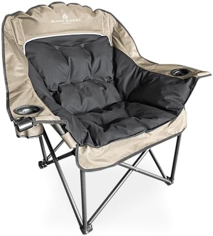 Black Sierra Oversized Camping Chair for Adults, Heavy Duty Outdoor Seat with Plush Padding, Supports 400lbs, Cup Holders & Carry Bag, Comfortable Folding Chair for Tailgating, Patio & Sideline Events