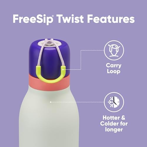 FreeSip Twist Insulated Stainless Steel Water Bottle with Straw for Sports and Travel, BPA-Free, 24-oz, Purple/Green (Minty Horizons)