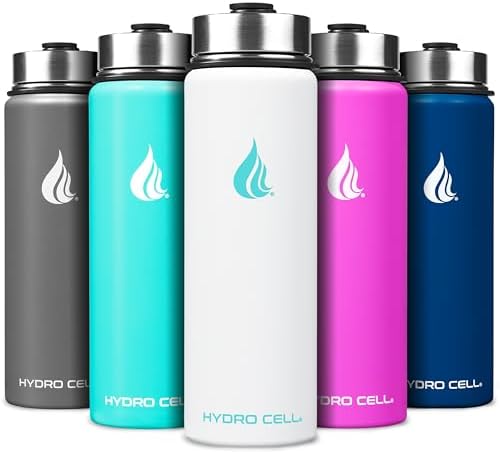 HYDRO CELL Stainless Steel Insulated Water Bottle with Straw - For Cold & Hot Drinks - Metal Vacuum Flask with Screw Cap and Modern Leakproof Sport Thermos for Adults (White 24oz)