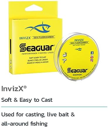 Seaguar InvizX Multi-Species Fishing Line for Casting, Live Bait, Freshwater, 100% Fluorocarbon, Clear, Multiple Sizes