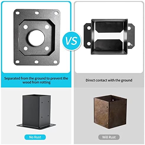 4x4 Post Base 2 Pcs, (Inner Size 3.6x3.6) Post Anchors, 13GA Thick Solid Steel & Black Powder Coated,Deck Post Brackets Support Deck Base Plate Pergola Brackets Fence Kit Mailbox Mount