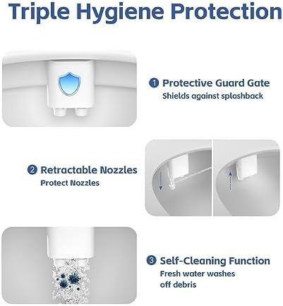 Bidet Attachment for Toilet, Self-Cleaning Dual Retractable Nozzles Bidet, Non-Electric Adjustable Water Pressure for Hygienic Rear & Feminine Wash, Easy Installation Ultra-Slim (White)