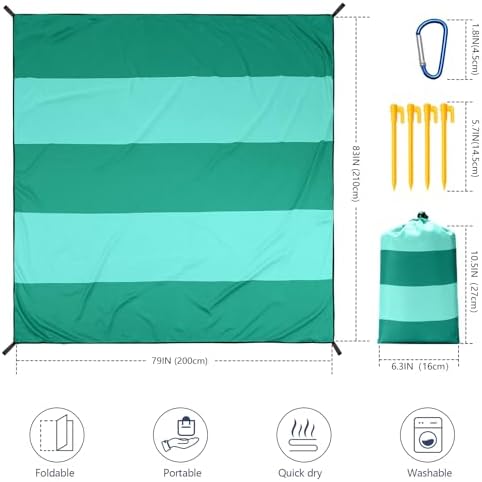 Beach Blanket Waterproof Sandproof Beach Mat 79" X 83" /10'x9'for 2-8 Adults Quick Drying Outdoor Picnic Mat Beach Accessories for Travel, Camping, Hiking