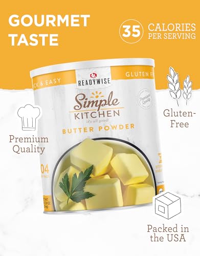 READYWISE - Simple Kitchen, Butter Powder, 204 Servings, Long Term Food Supply, Canned Butter, Baking Supplies, Survival Food, Camping Meals, 10 Can Powdered Butter, Dry Butter for Pantry