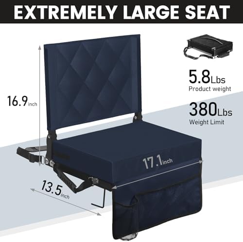 Sheenive Stadium Seats for Bleachers with Back Support, Bleacher Seats with Backs and Cushion Wide, Padded Portable Folding Comfort Stadium Chair with Shoulder Strap, Perfect for Sports Events