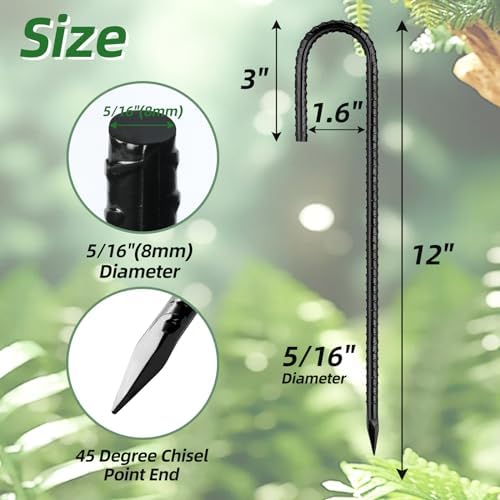 12 Inch Rebar Stakes J Hook Ground Stakes 32-Pack Heavy Duty Galvanized Chain Link Fence Stakes Metal Tent Stakes for Outdoor Lawn Decorations Inflatables Canopy Swing Set
