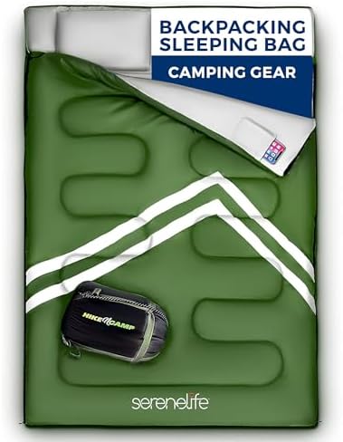 SereneLife Backpacking Sleeping Bag Camping Gear-Double Sleeping Bag For Adults/Teens W/2 Pillows,Bag-Outdoor Lightweight Weather Proof Sleeping Bags For Camping,Backpacking,Hiking-SereneLife SLSBX9