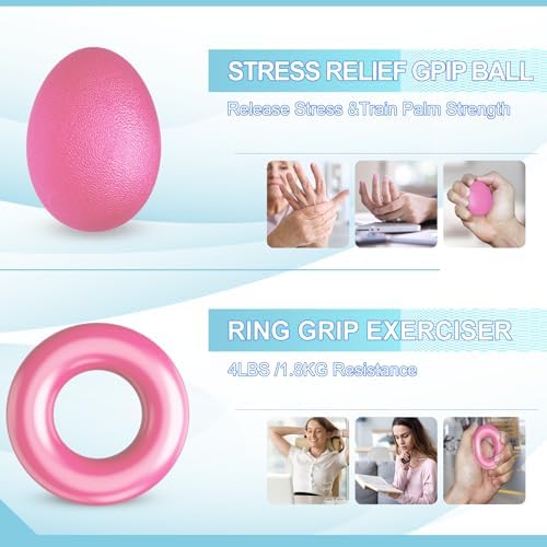 Grip Strength Trainer(5 Pack) with Finger Exerciser, Hand Grip Strengthener, Finger Stretcher,Grip Ring & Stress Relief Ball for Muscle Building and Injury Recover with Carry Bag