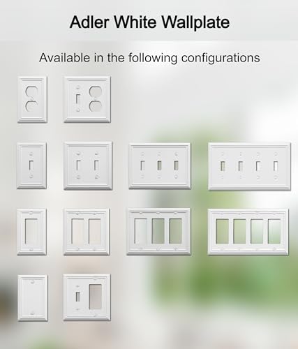 Single Toggle Light Switch Cover Adler Metal Wall Plate, 4-Pack White 1 Gang, Light Switch Cover Decorative Wallplate, Durable