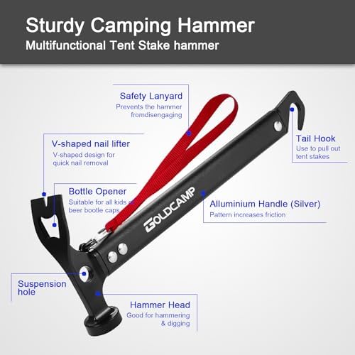 8 Pack Tent Stakes and Hammer with Canvas Storage Bag, Heavy Duty Camping Stakes for Outdoor Tent & tarp-Essential Accessories, Carbon Steel Aluminum Camping Hammer for Hiking Kit