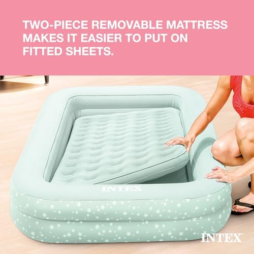 Intex Kids Travel Air Mattress Inflatable Bed Set with Raised Sides, Hand Pump, and Carrying Bag for Camping Trips and Sleepovers, (2 Pack)