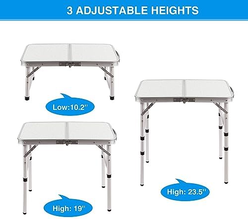 RedSwing Small Folding Table Portable 2 Feet, Small Foldable Table Adjustable Height, Lightweight Aluminum Camping Table, 15.7 in x 23.6 in x 19 in