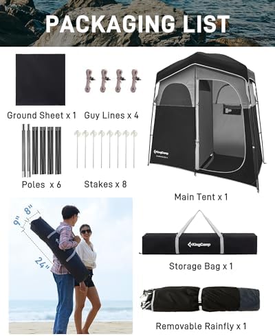 KingCamp Shower Tent, Portable Privacy Tent Outdoor Camping 1/2 Room Toilet Tents with Shower Bag & Dressing Room for Travel Beach Tailgate