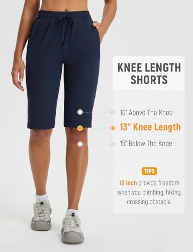 baleaf Women's 13'' Knee Length Hiking Shorts Quick Dry Water Resistant Lightweight Bermuda with Pockets